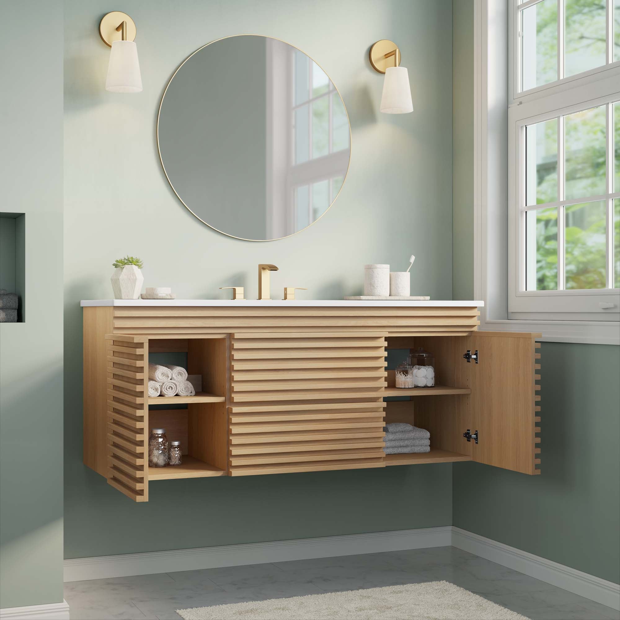 Render 48&quot; Wall-Mount Bathroom Vanity Basin Included By HouseBean