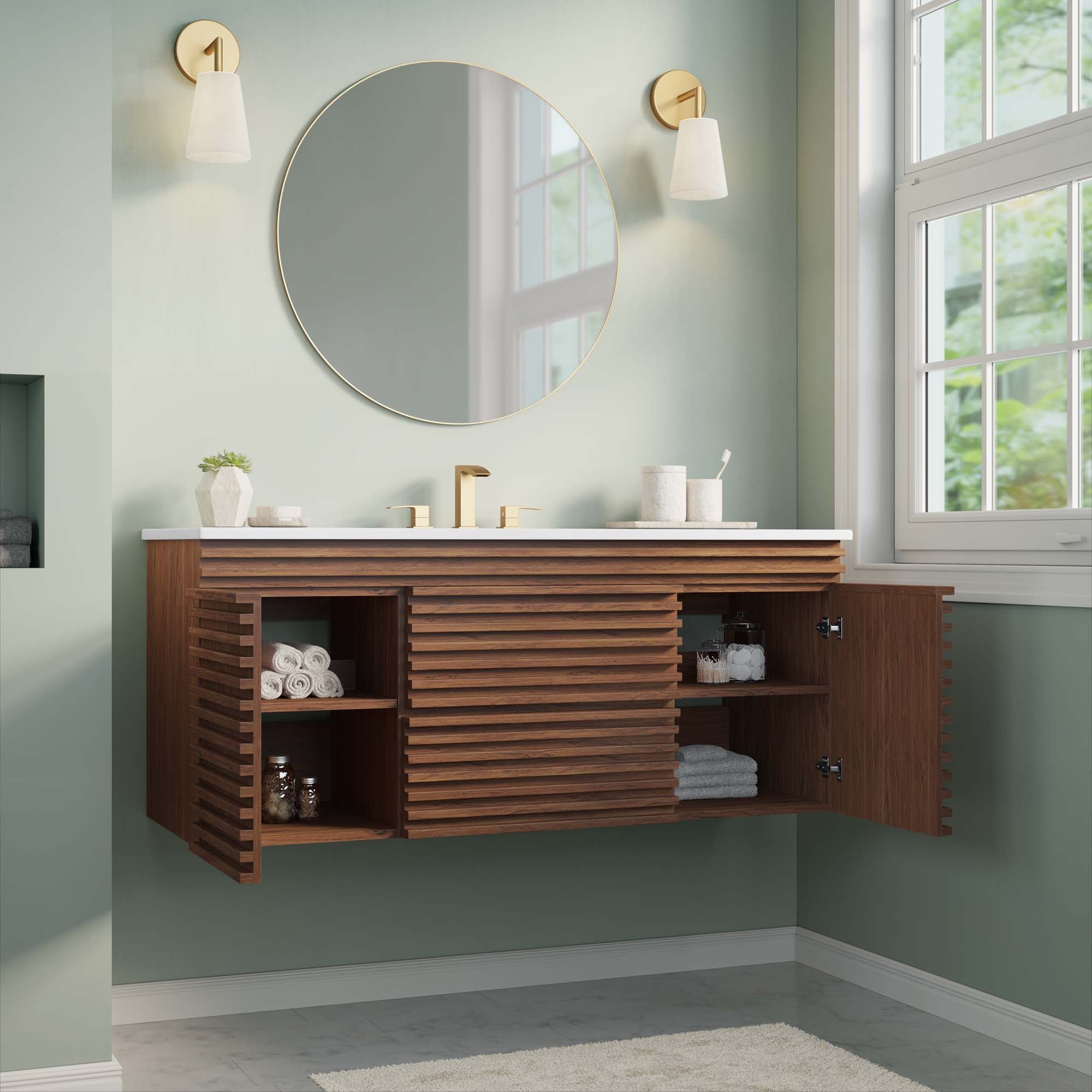 Render 48&quot; Wall-Mount Bathroom Vanity Basin Included By HouseBean