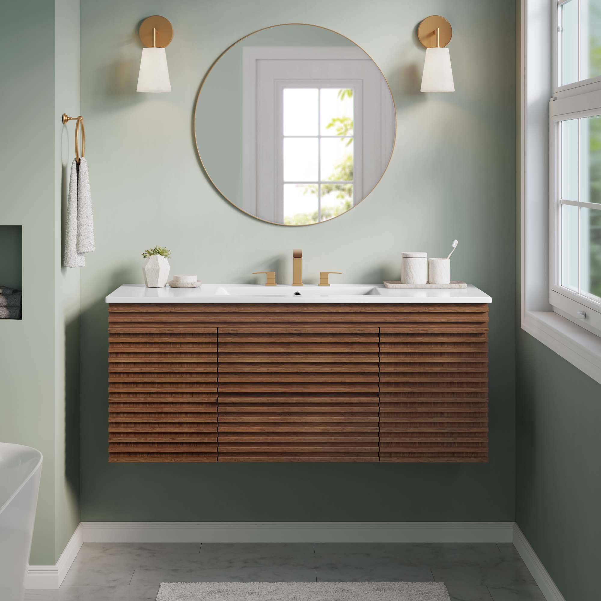 Render 48&quot; Wall-Mount Bathroom Vanity Basin Included By HouseBean