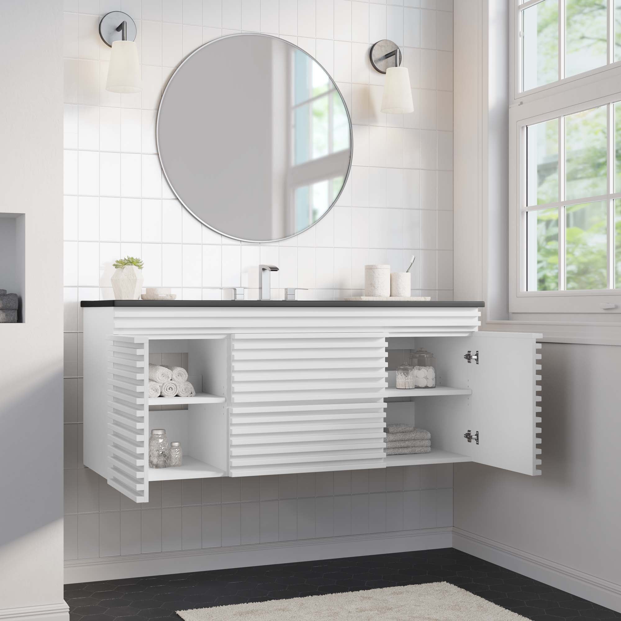 Render 48&quot; Wall-Mount Bathroom Vanity Basin Included By HouseBean