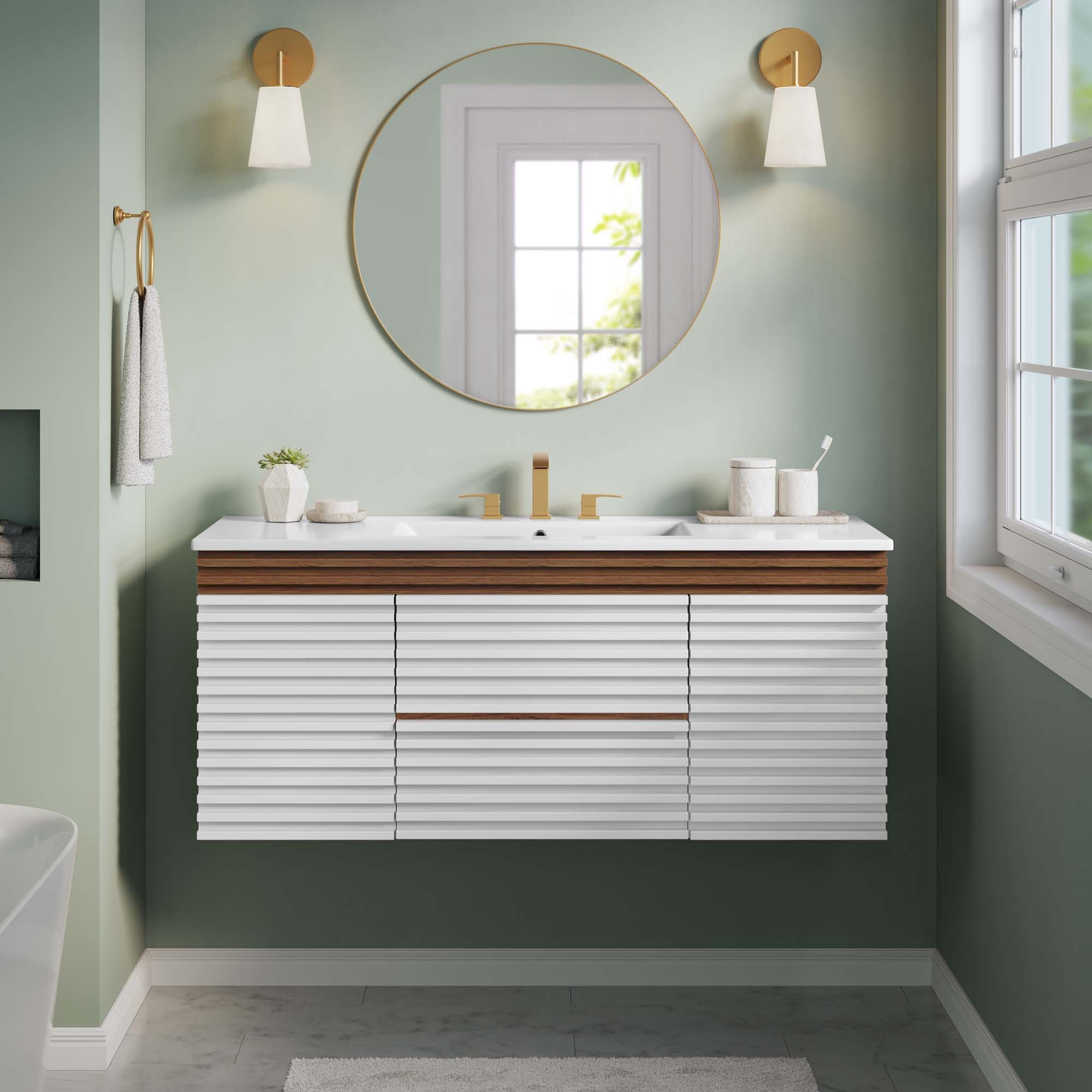 Render 48&quot; Wall-Mount Bathroom Vanity Basin Included By HouseBean