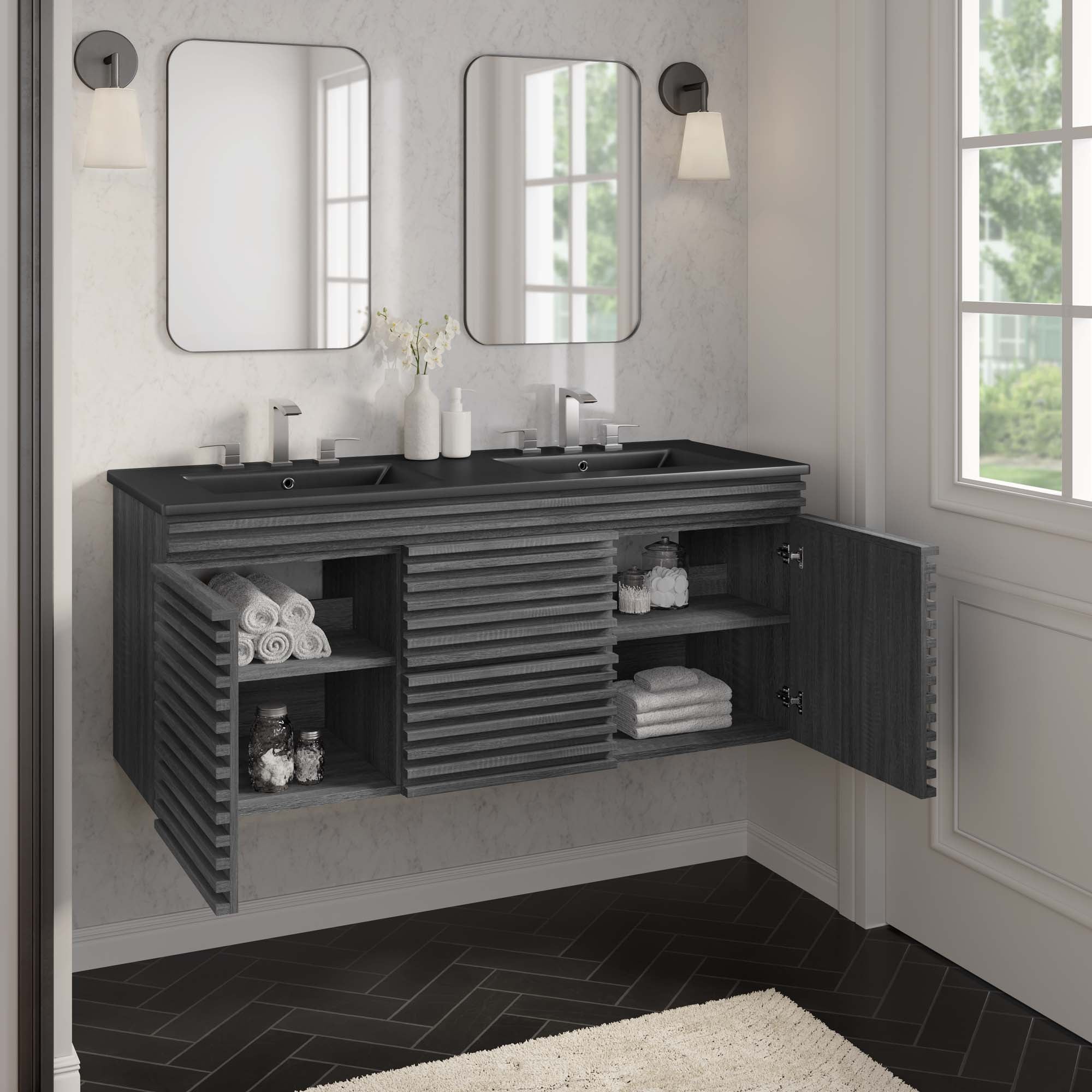 Render 48&quot; Wall-Mount Bathroom Vanity Basin Included By HouseBean