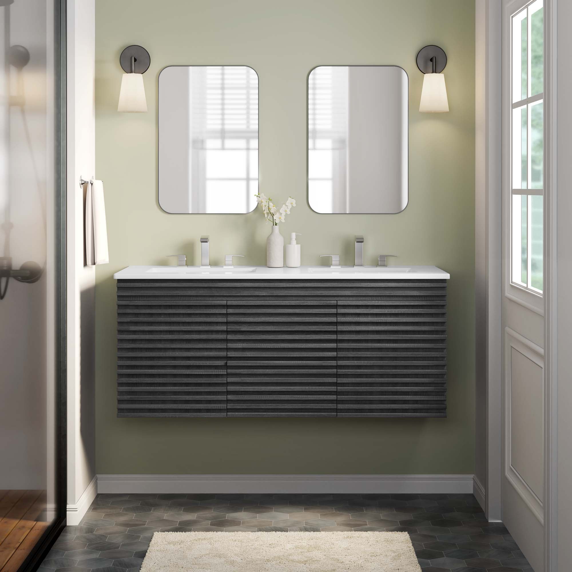 Render 48&quot; Wall-Mount Bathroom Vanity Basin Included By HouseBean