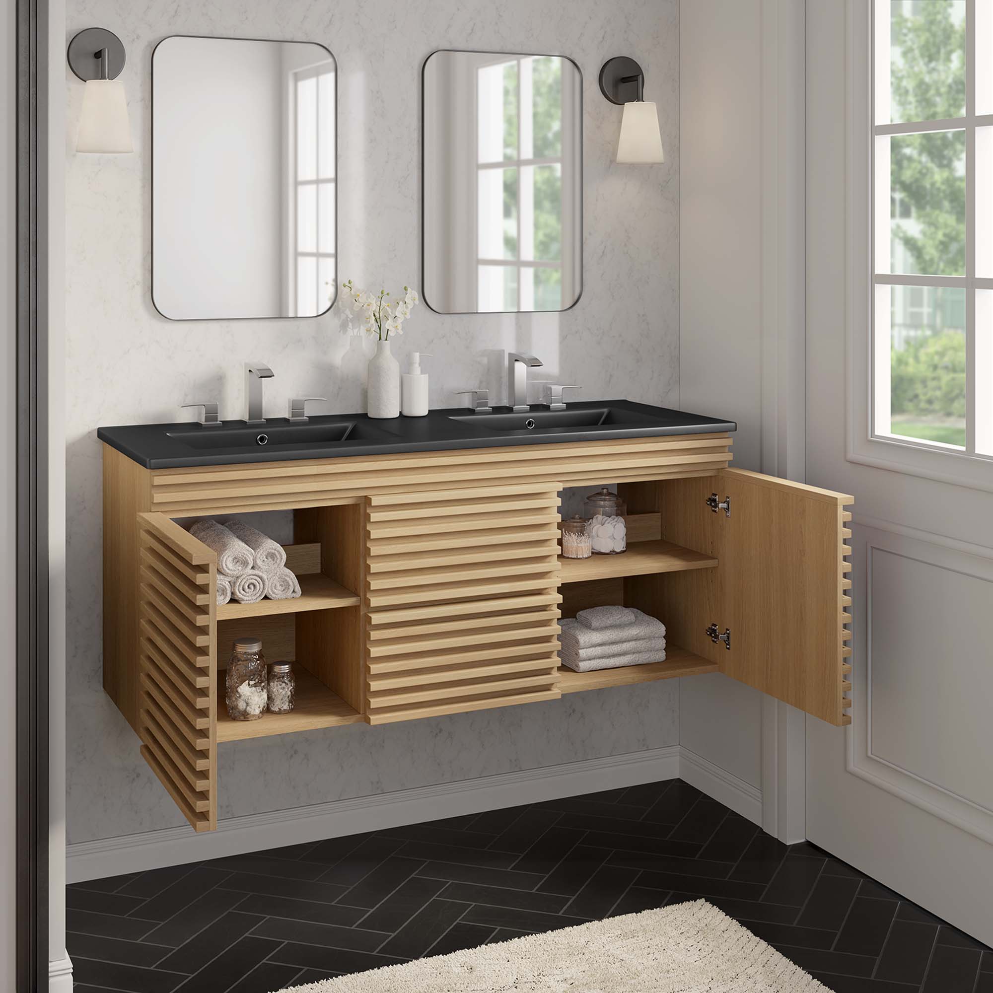 Render 48&quot; Wall-Mount Bathroom Vanity Basin Included By HouseBean