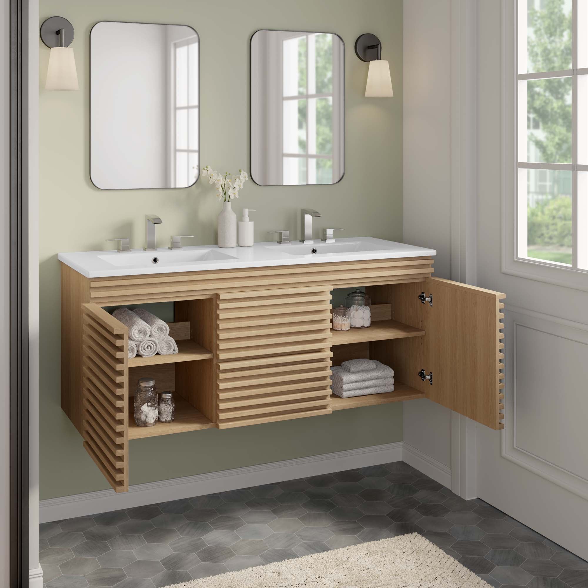 Render 48&quot; Wall-Mount Bathroom Vanity Basin Included By HouseBean