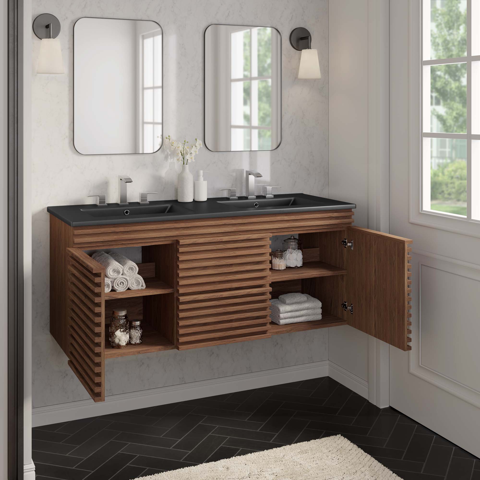 Render 48&quot; Wall-Mount Bathroom Vanity Basin Included By HouseBean