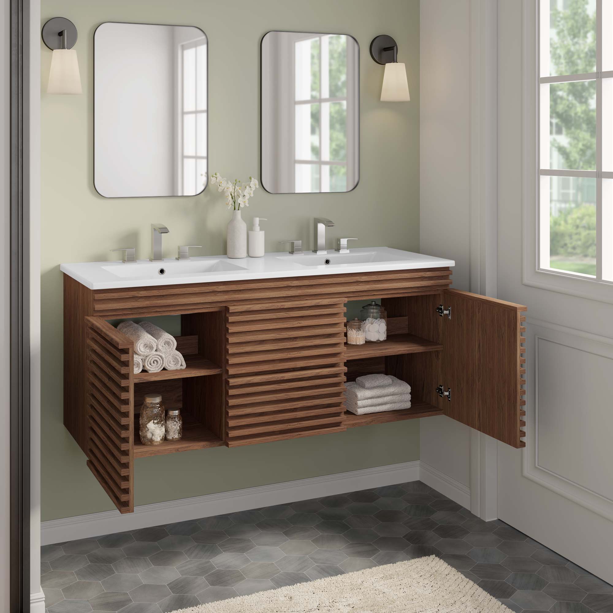 Render 48&quot; Wall-Mount Bathroom Vanity Basin Included By HouseBean