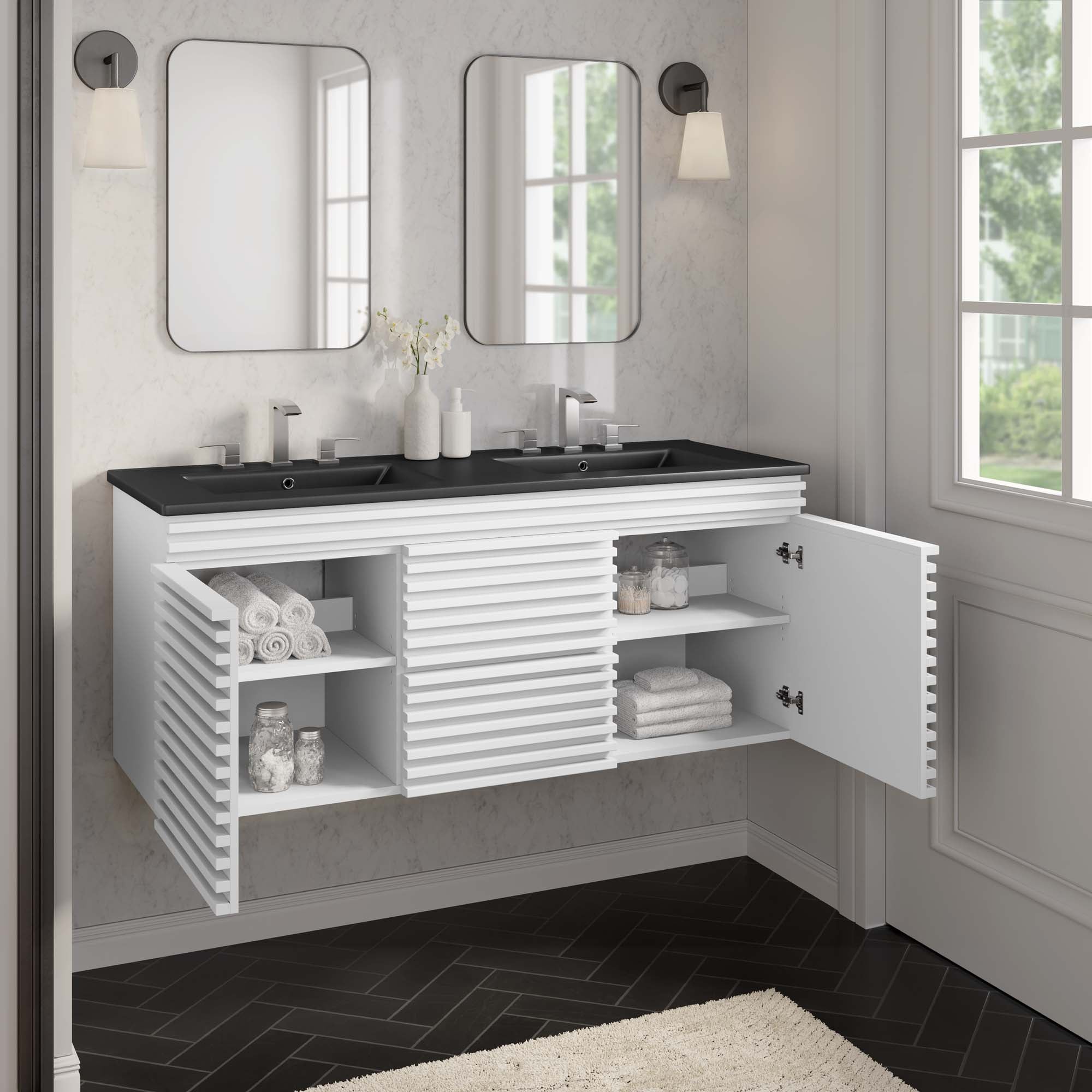 Render 48&quot; Wall-Mount Bathroom Vanity Basin Included By HouseBean