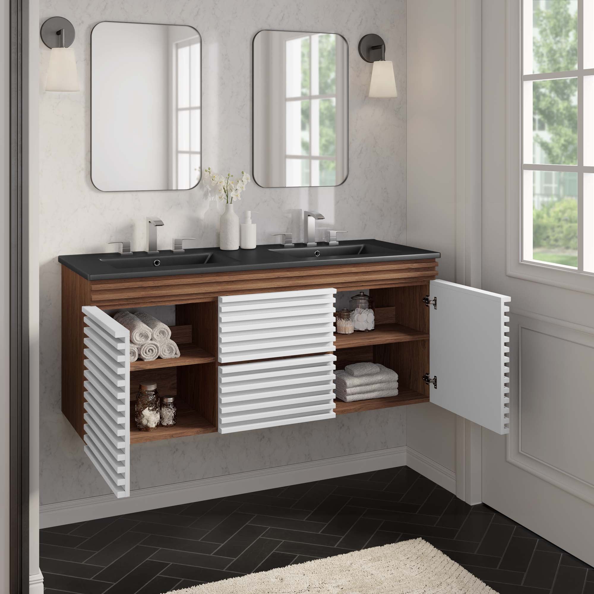 Render 48&quot; Wall-Mount Bathroom Vanity Basin Included By HouseBean