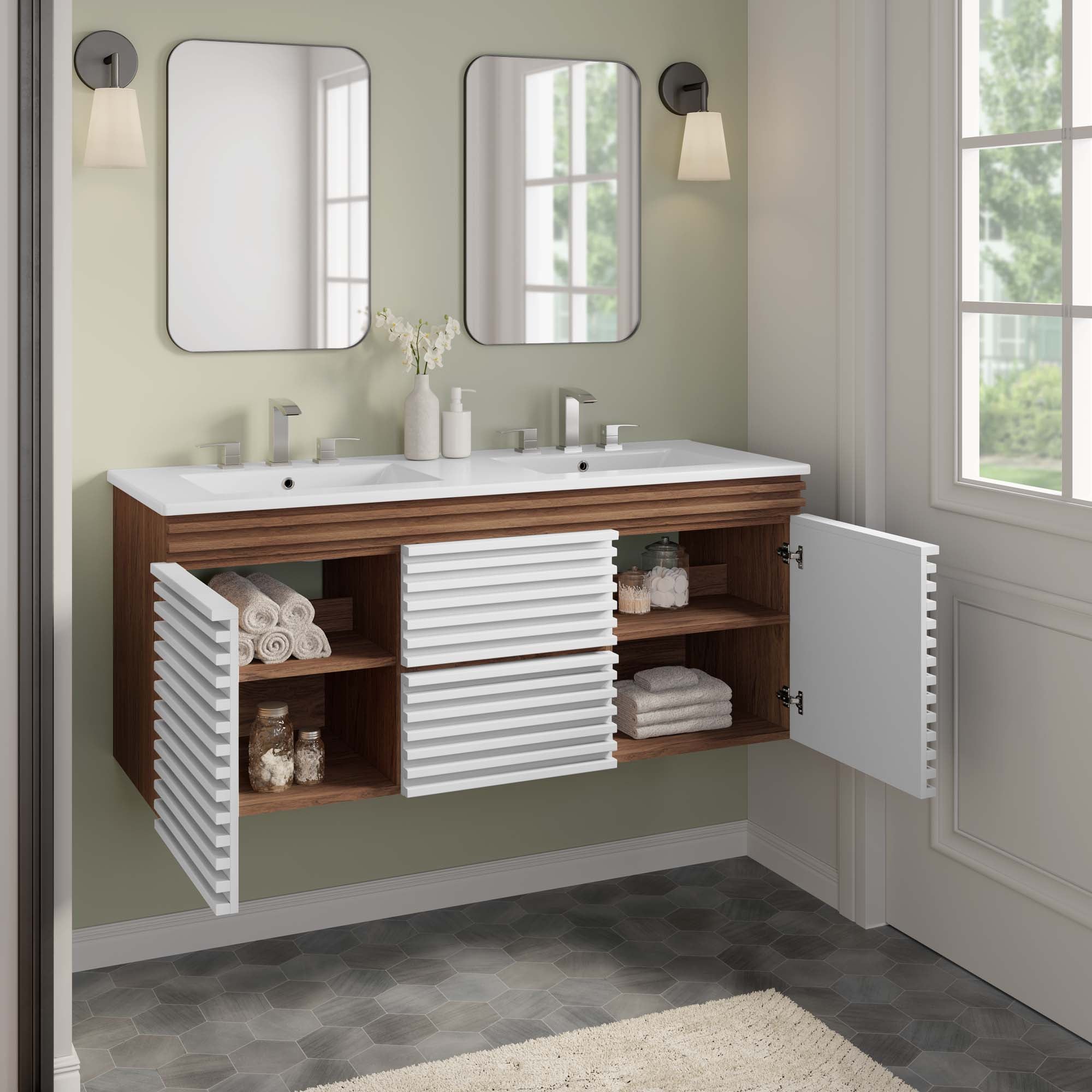 Render 48&quot; Wall-Mount Bathroom Vanity Basin Included By HouseBean