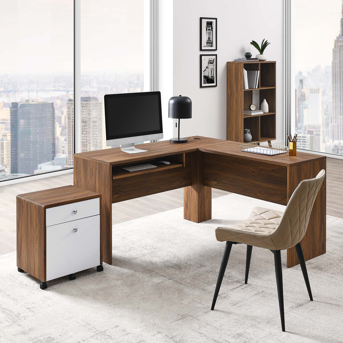 Transmit Wood Desk and File Cabinet Set By HouseBean