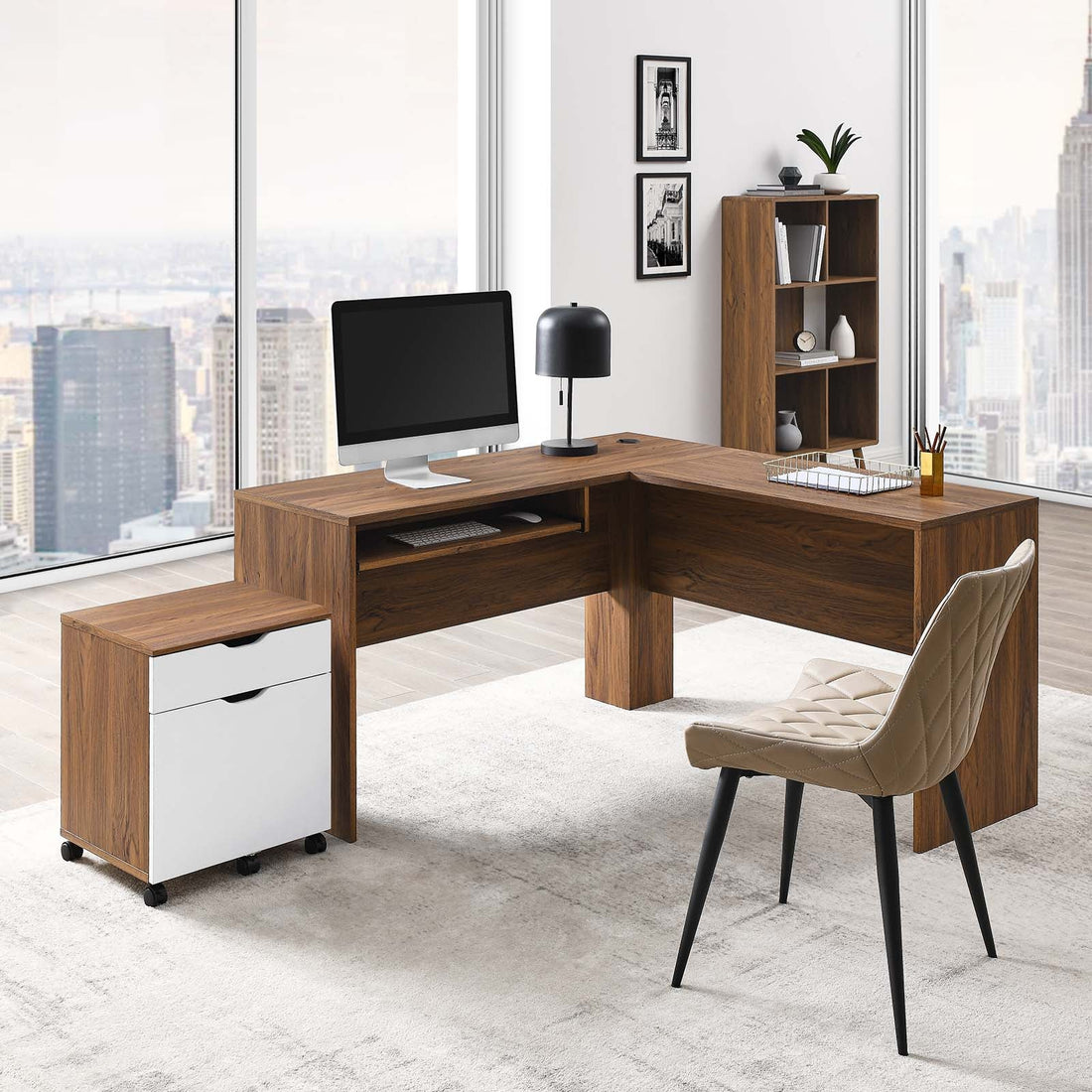 Envision Wood Desk and File Cabinet Set By HouseBean