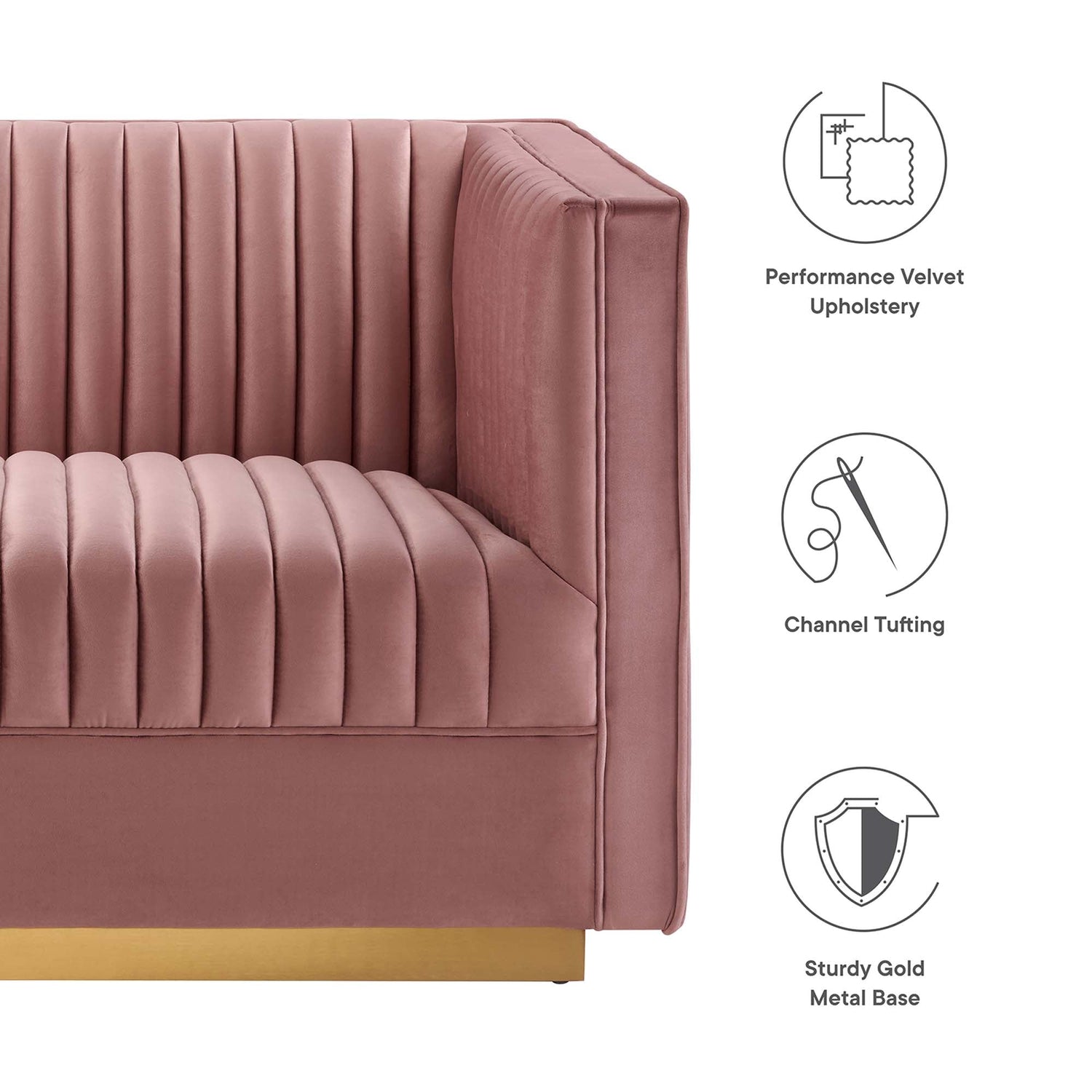 Sanguine Channel Tufted Performance Velvet 3-Seat Modular Sectional Sofa by Modway