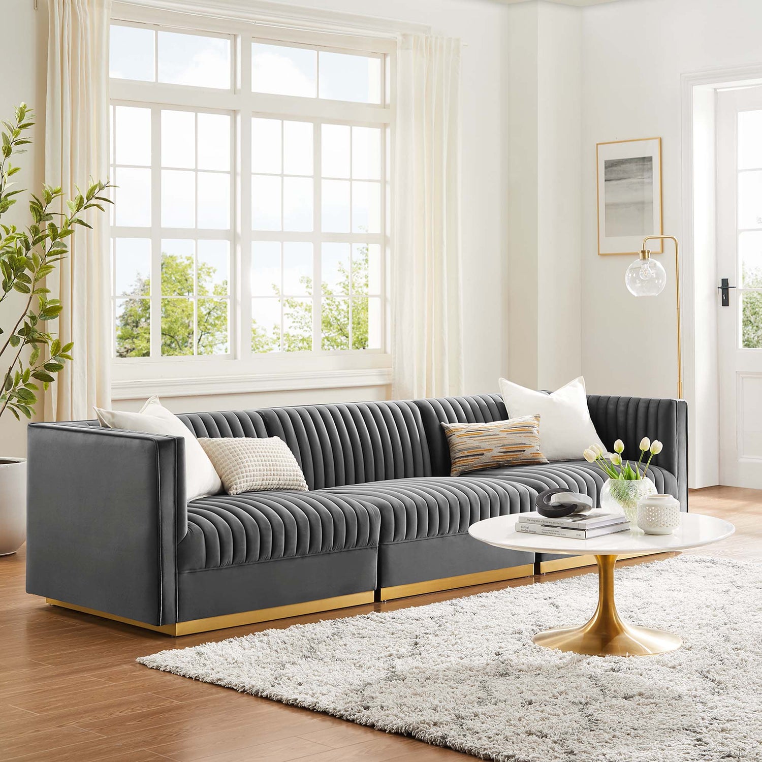 Sanguine Channel Tufted Performance Velvet 3-Seat Modular Sectional Sofa by Modway