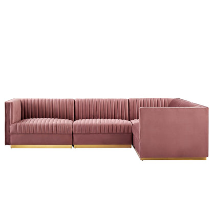 Sanguine Channel Tufted Performance Velvet 4-Piece Right-Facing Modular Sectional Sofa by Modway