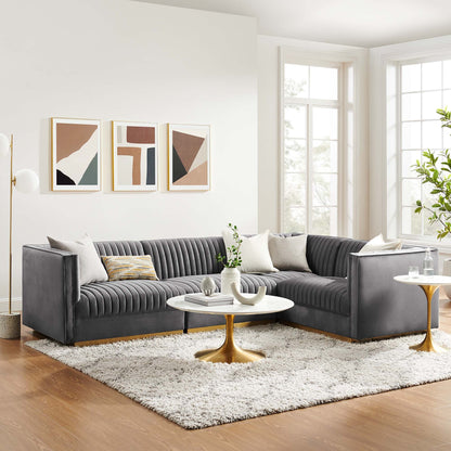 Sanguine Channel Tufted Performance Velvet 4-Piece Right-Facing Modular Sectional Sofa by Modway