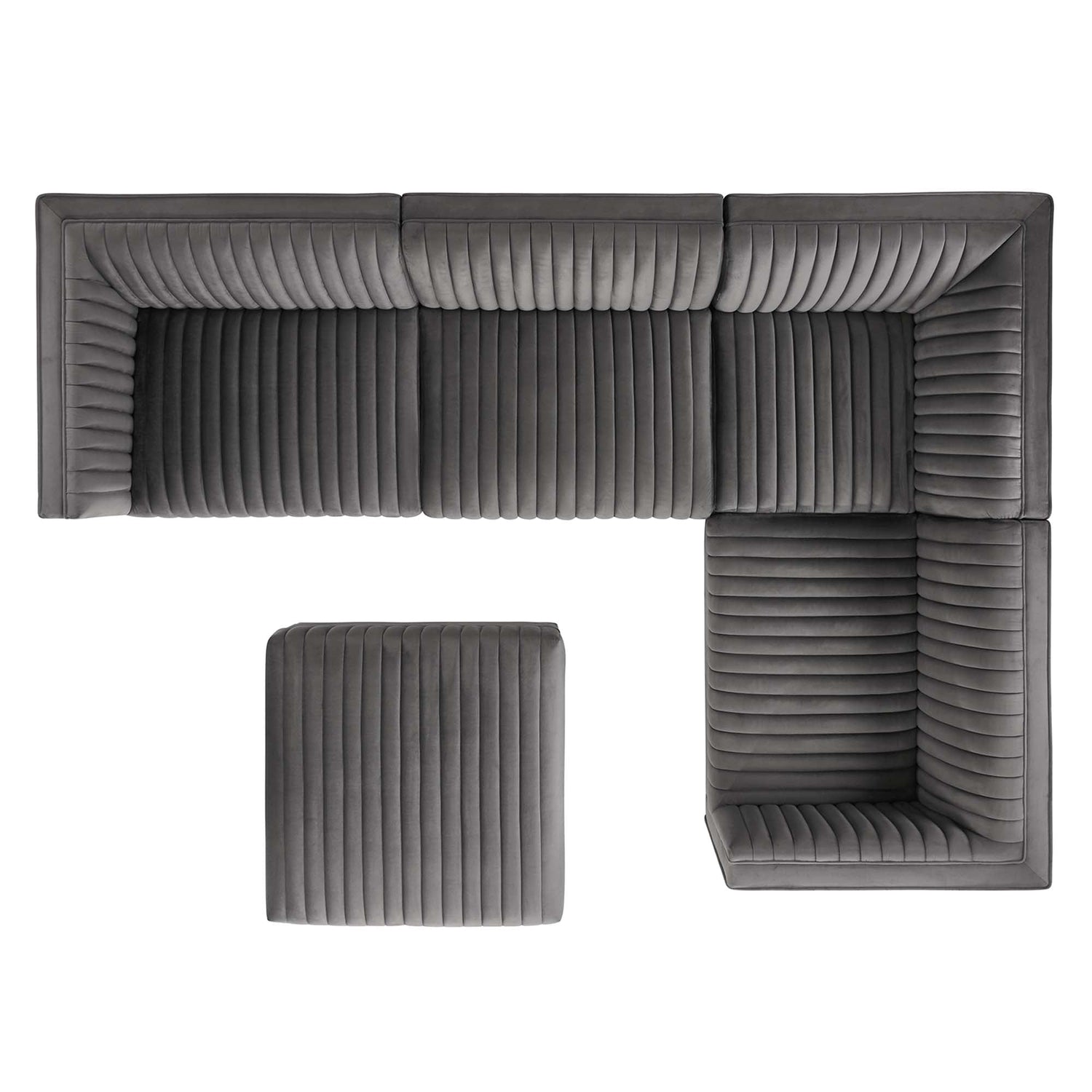 Sanguine 5-Piece Channel Tufted Performance Velvet Right-Facing Modular Sectional Sofa by Modway