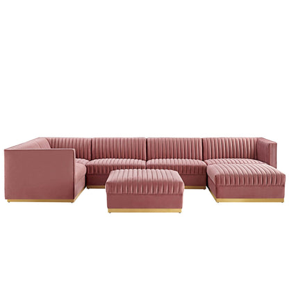 Sanguine 7-Piece Channel Tufted Performance Velvet Left-Facing Modular Sectional Sofa by Modway