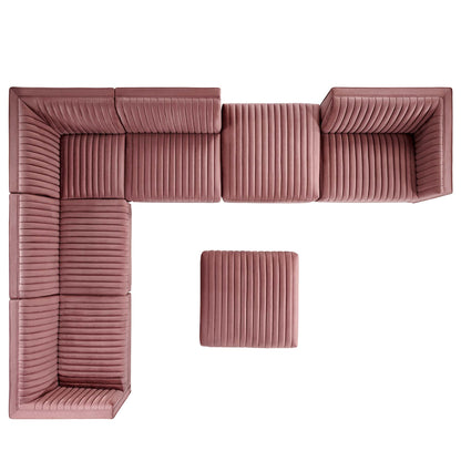 Sanguine 7-Piece Channel Tufted Performance Velvet Left-Facing Modular Sectional Sofa by Modway