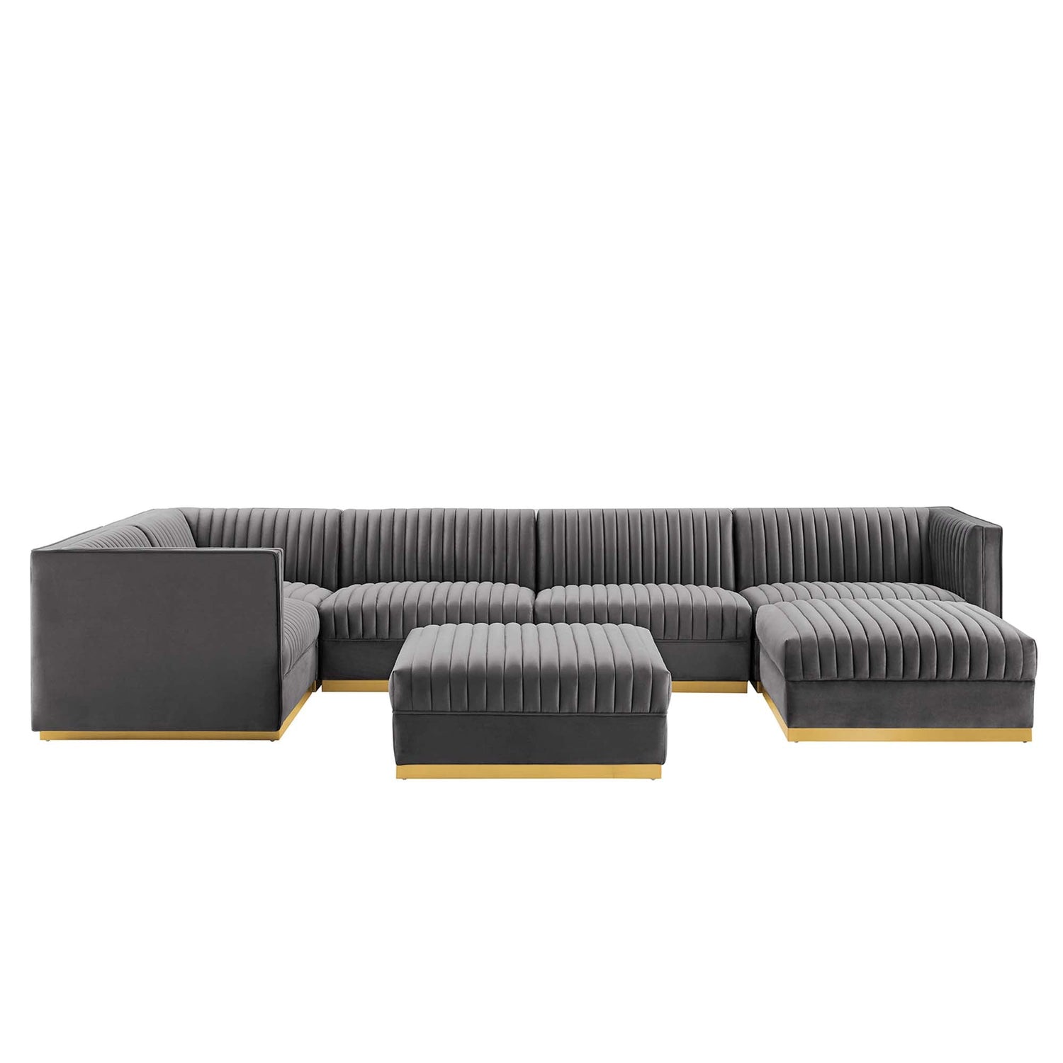 Sanguine 7-Piece Channel Tufted Performance Velvet Left-Facing Modular Sectional Sofa by Modway