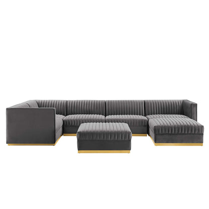Sanguine 7-Piece Channel Tufted Performance Velvet Left-Facing Modular Sectional Sofa by Modway