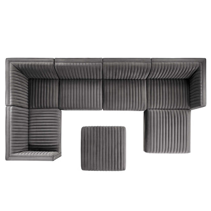 Sanguine 7-Piece Channel Tufted Performance Velvet Left-Facing Modular Sectional Sofa by Modway