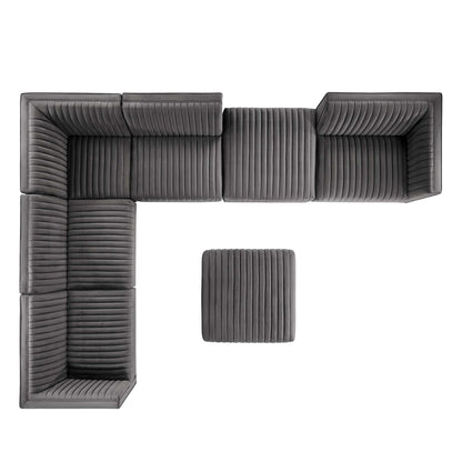 Sanguine 7-Piece Channel Tufted Performance Velvet Left-Facing Modular Sectional Sofa by Modway