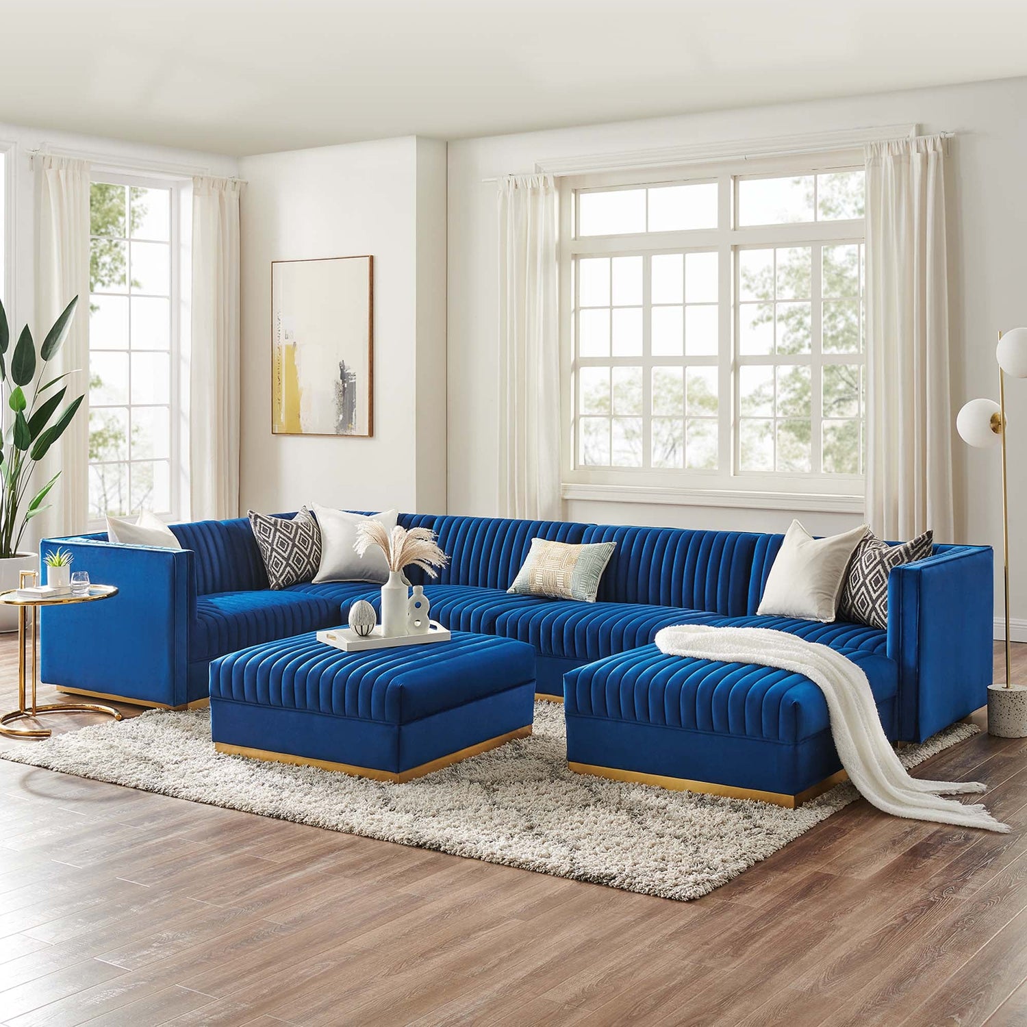 Sanguine 7-Piece Channel Tufted Performance Velvet Left-Facing Modular Sectional Sofa by Modway