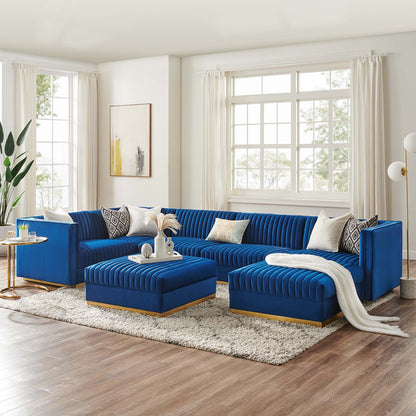 Sanguine 7-Piece Channel Tufted Performance Velvet Left-Facing Modular Sectional Sofa by Modway