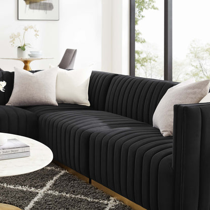 Conjure 4-Piece Channel Tufted Performance Velvet Sectional by Modway