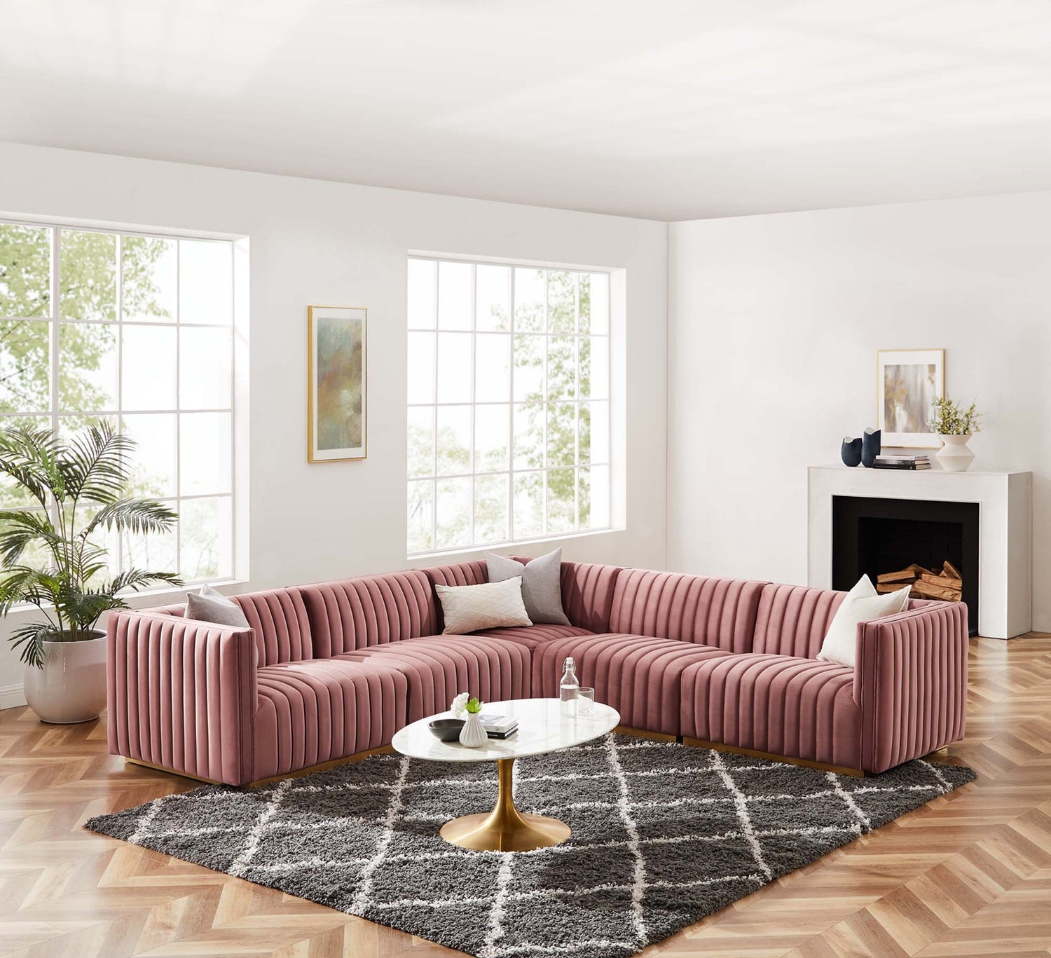 Conjure 5-Piece Channel Tufted Performance Velvet Sectional by Modway