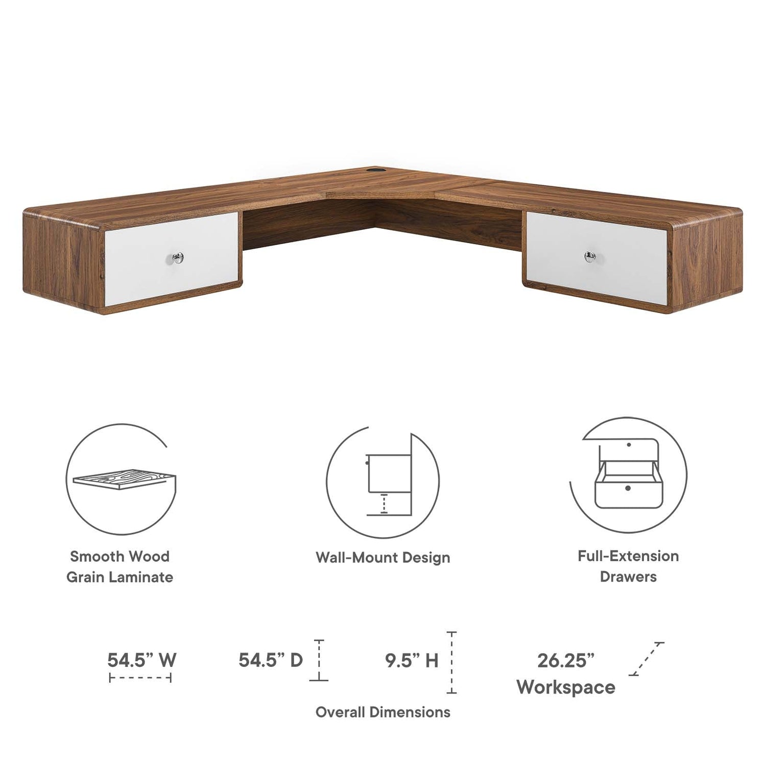 Transmit 55&quot; Wall Mount Corner Wood Office Desk By HouseBean