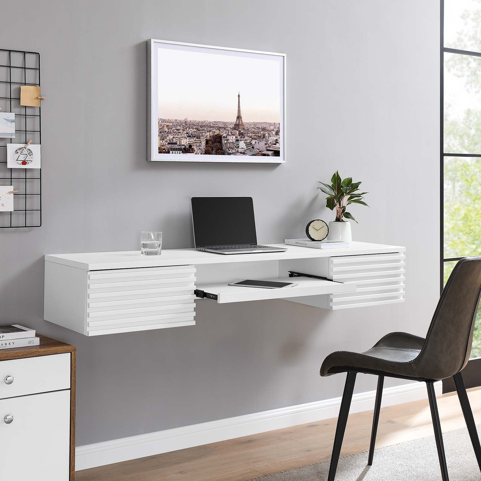 Render Wall Mount Wood Office Desk By HouseBean