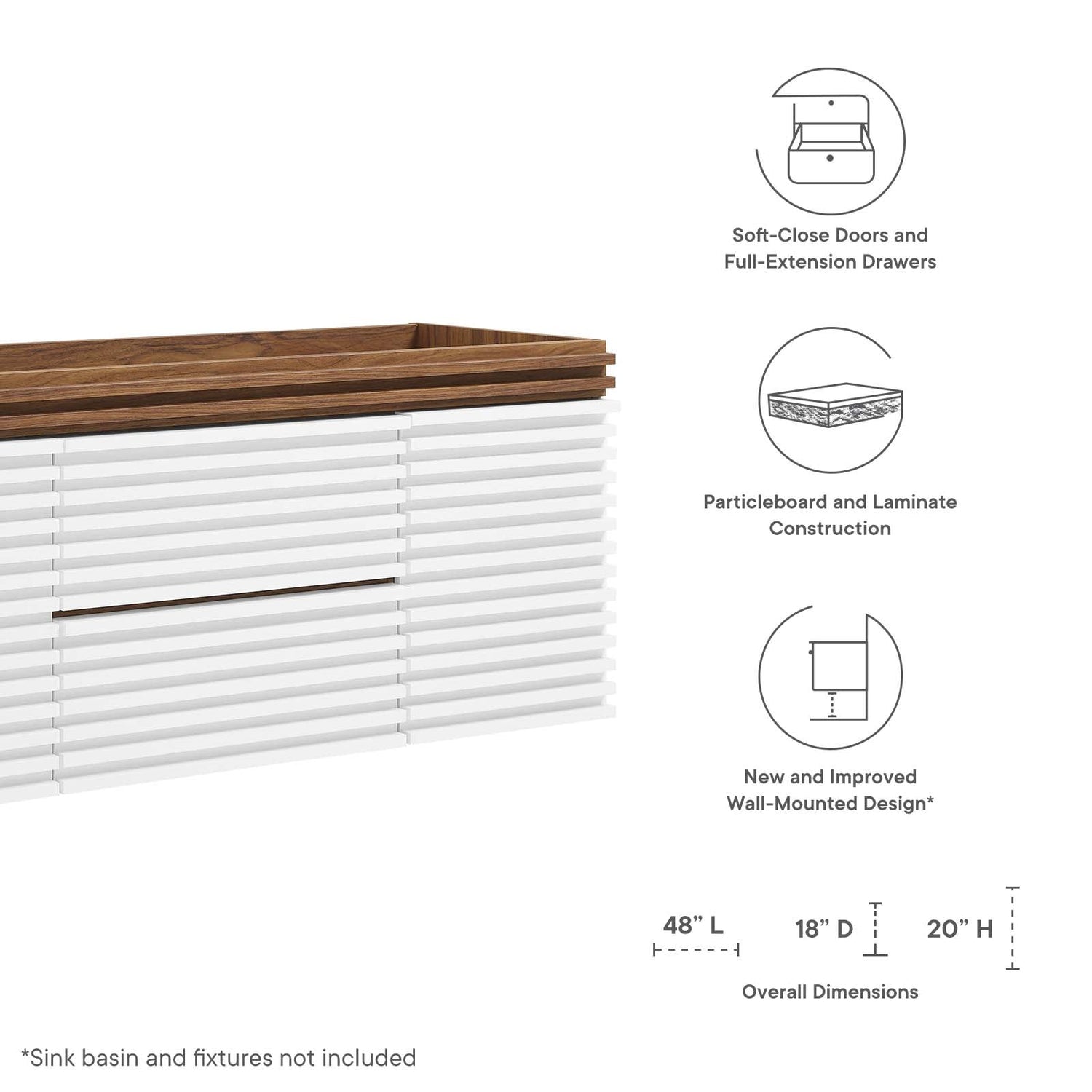 Render 48&quot; Single Sink Compatible (Not Included) Bathroom Vanity Cabinet By HouseBean