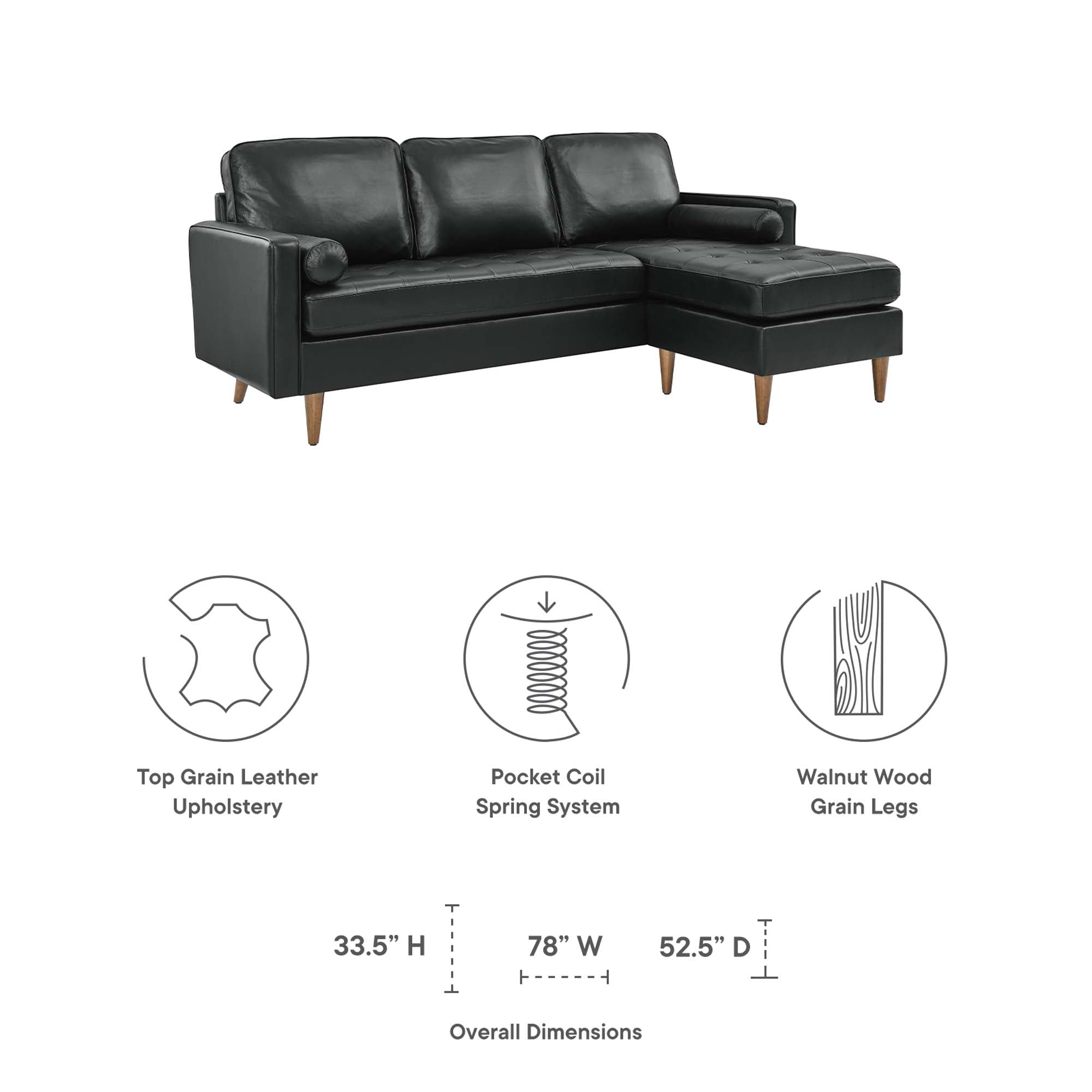 Valour 78&quot; Leather Apartment Sectional Sofa by Modway