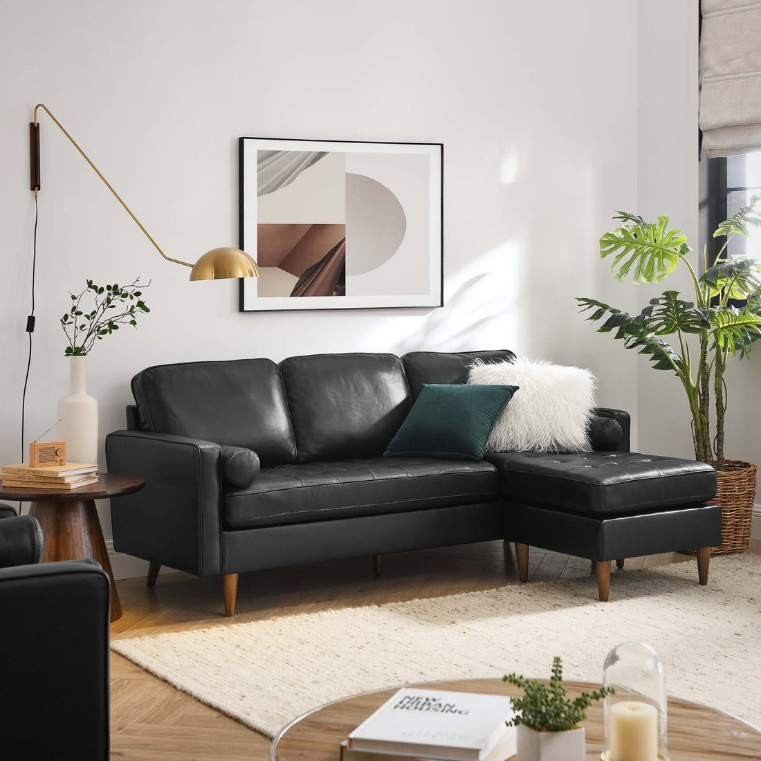 Valour 78&quot; Leather Apartment Sectional Sofa by Modway