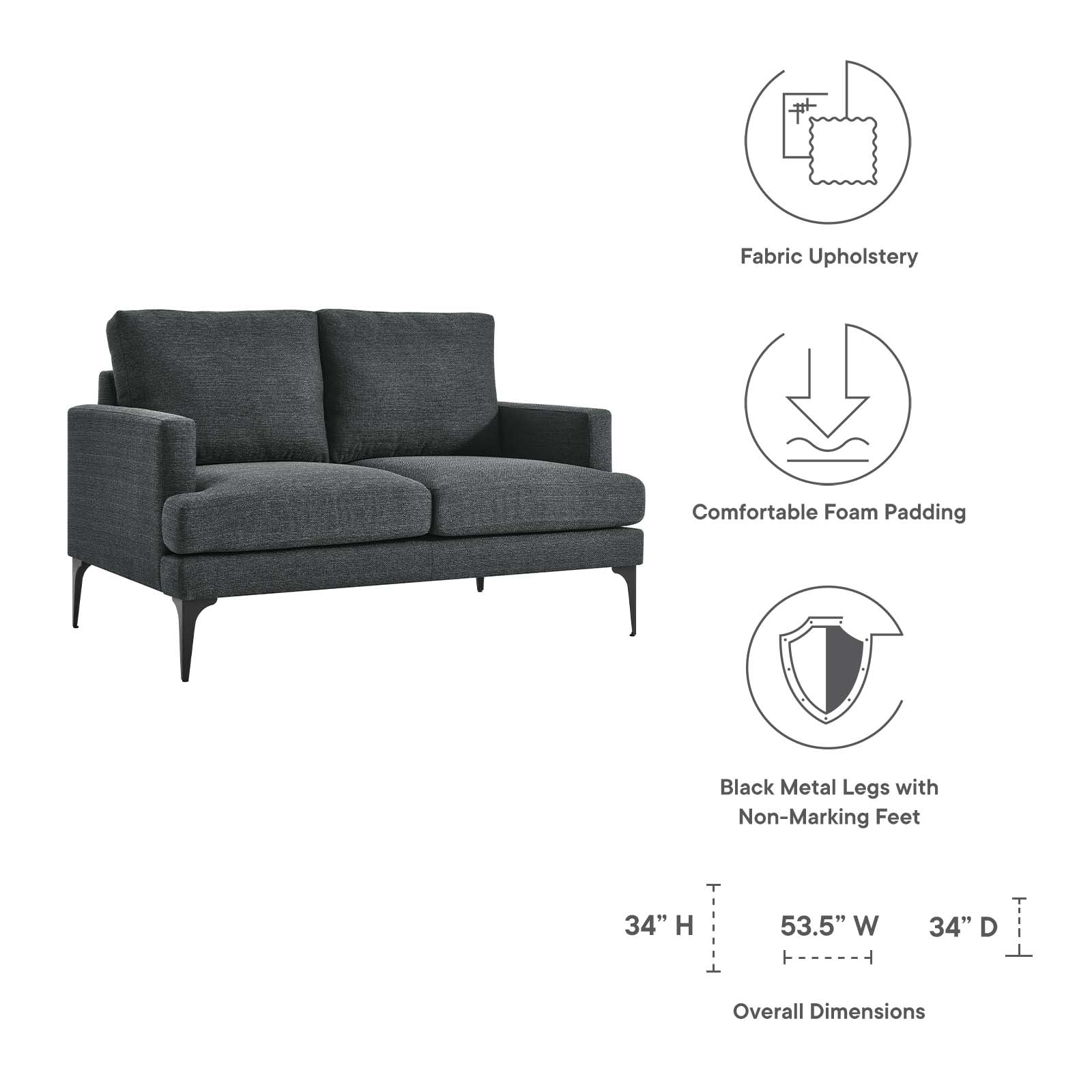 Evermore Upholstered Fabric Loveseat By HouseBean