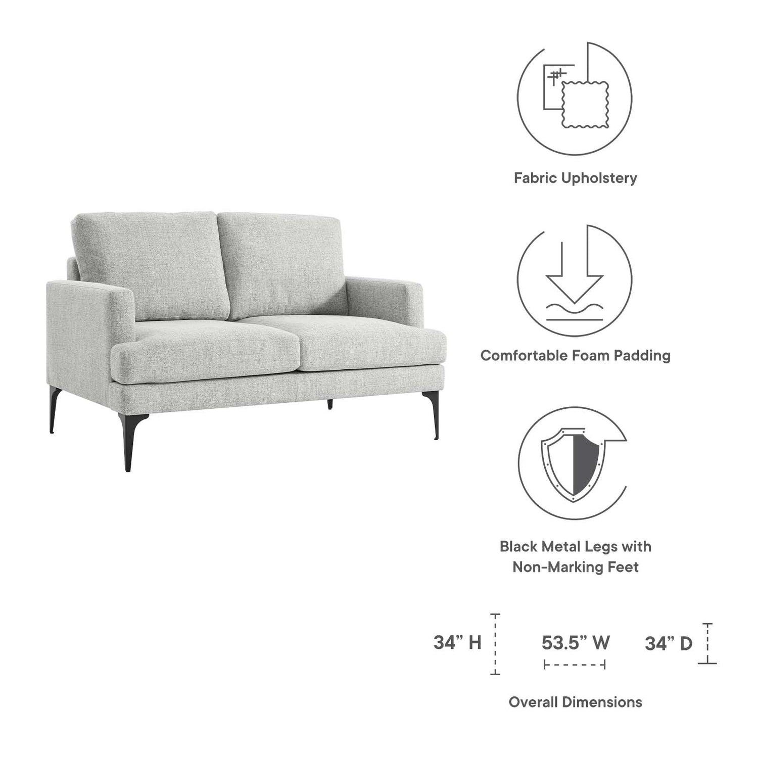 Evermore Upholstered Fabric Loveseat By HouseBean