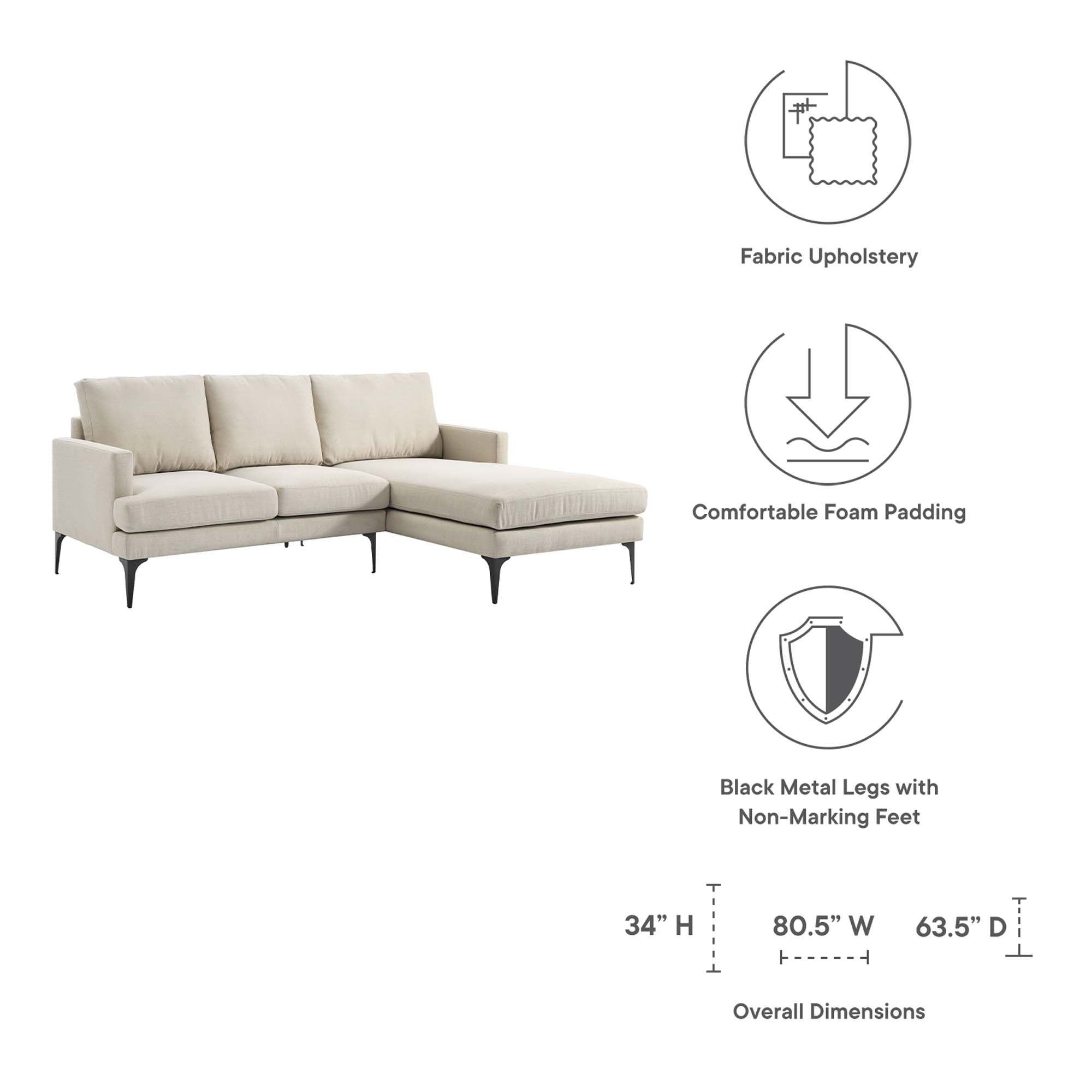 Evermore Right-Facing Upholstered Fabric Sectional Sofa by Modway