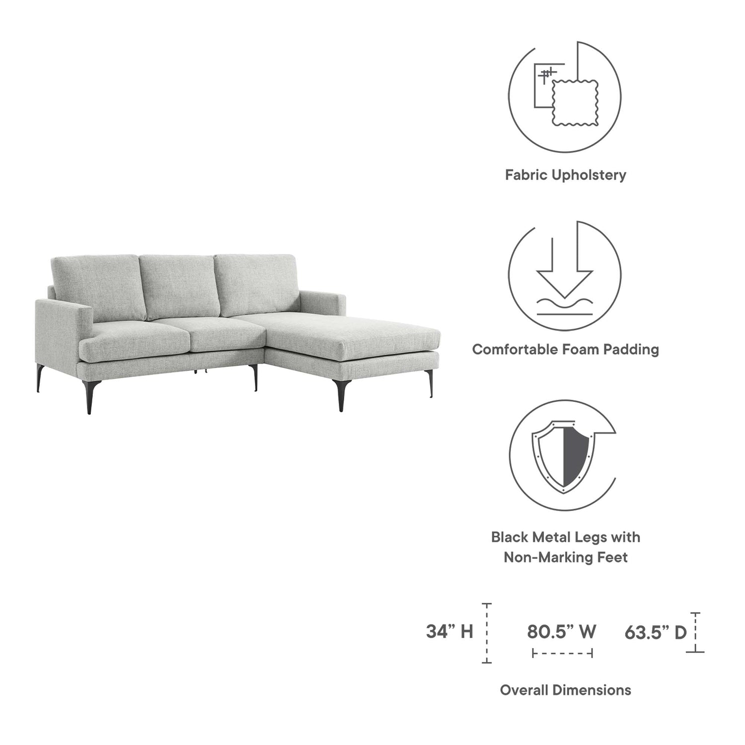 Evermore Right-Facing Upholstered Fabric Sectional Sofa by Modway