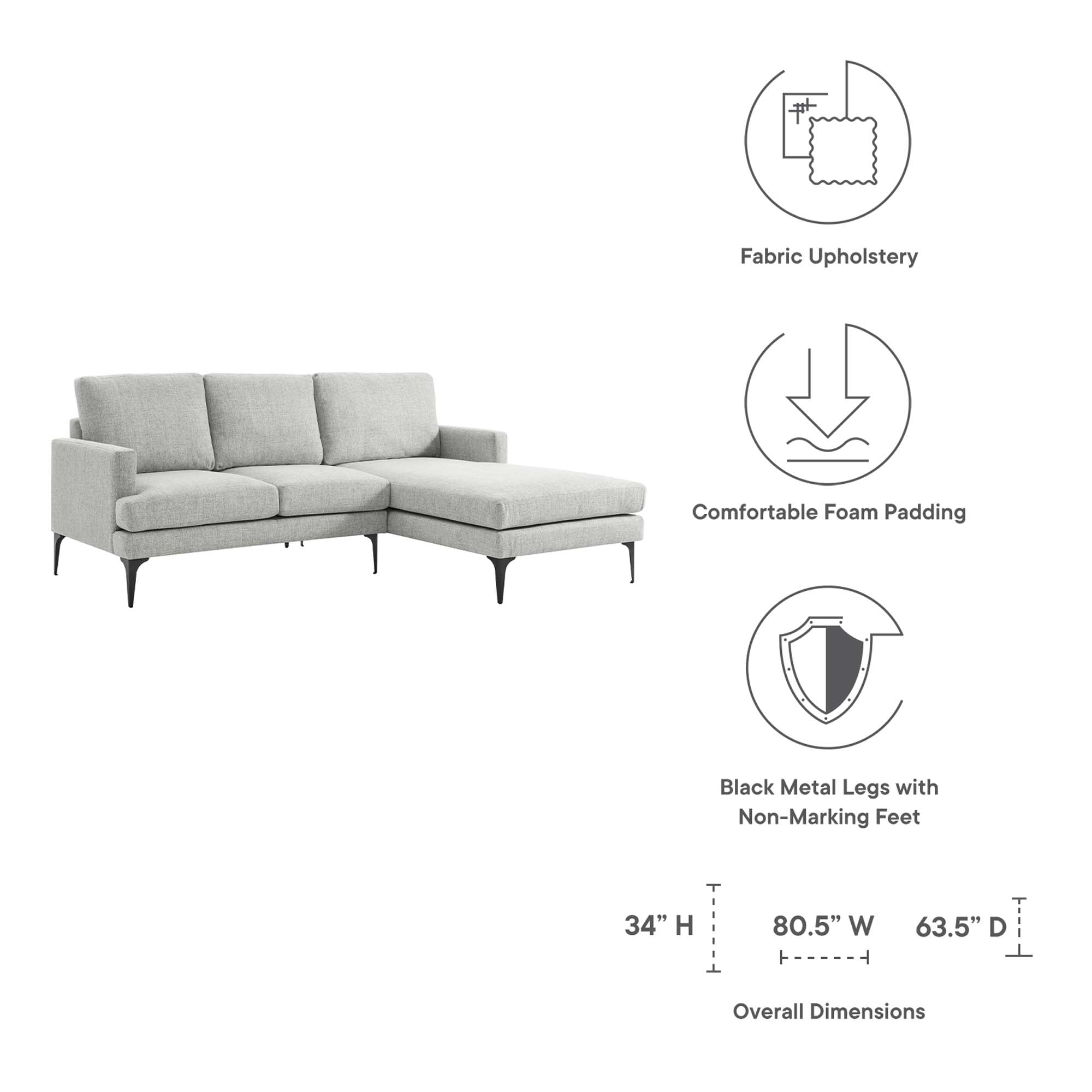 Evermore Right-Facing Upholstered Fabric Sectional Sofa by Modway