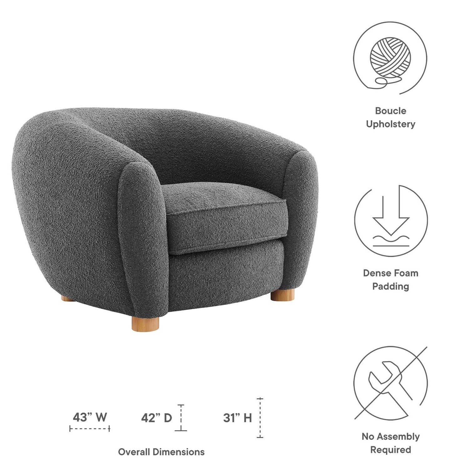 Abundant Boucle Upholstered Fabric Armchair By HouseBean