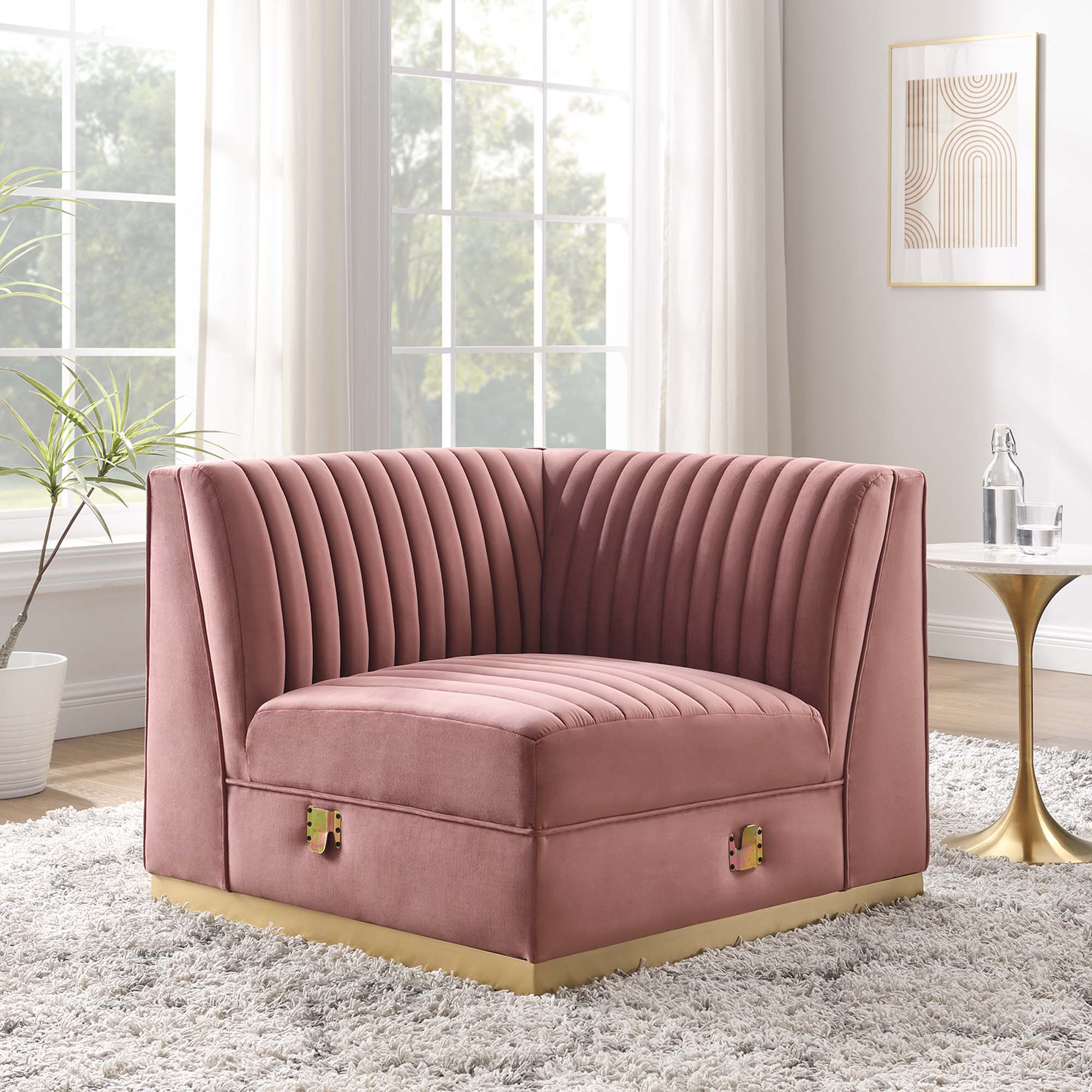 Sanguine Channel Tufted Performance Velvet Modular Sectional Sofa Right Corner Chair by Modway