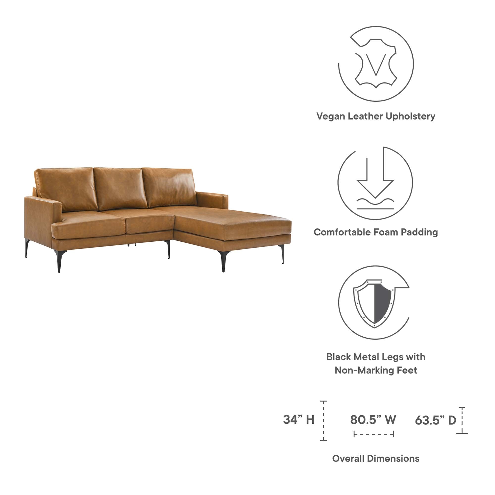 Evermore Right-Facing Vegan Leather Sectional Sofa by Modway