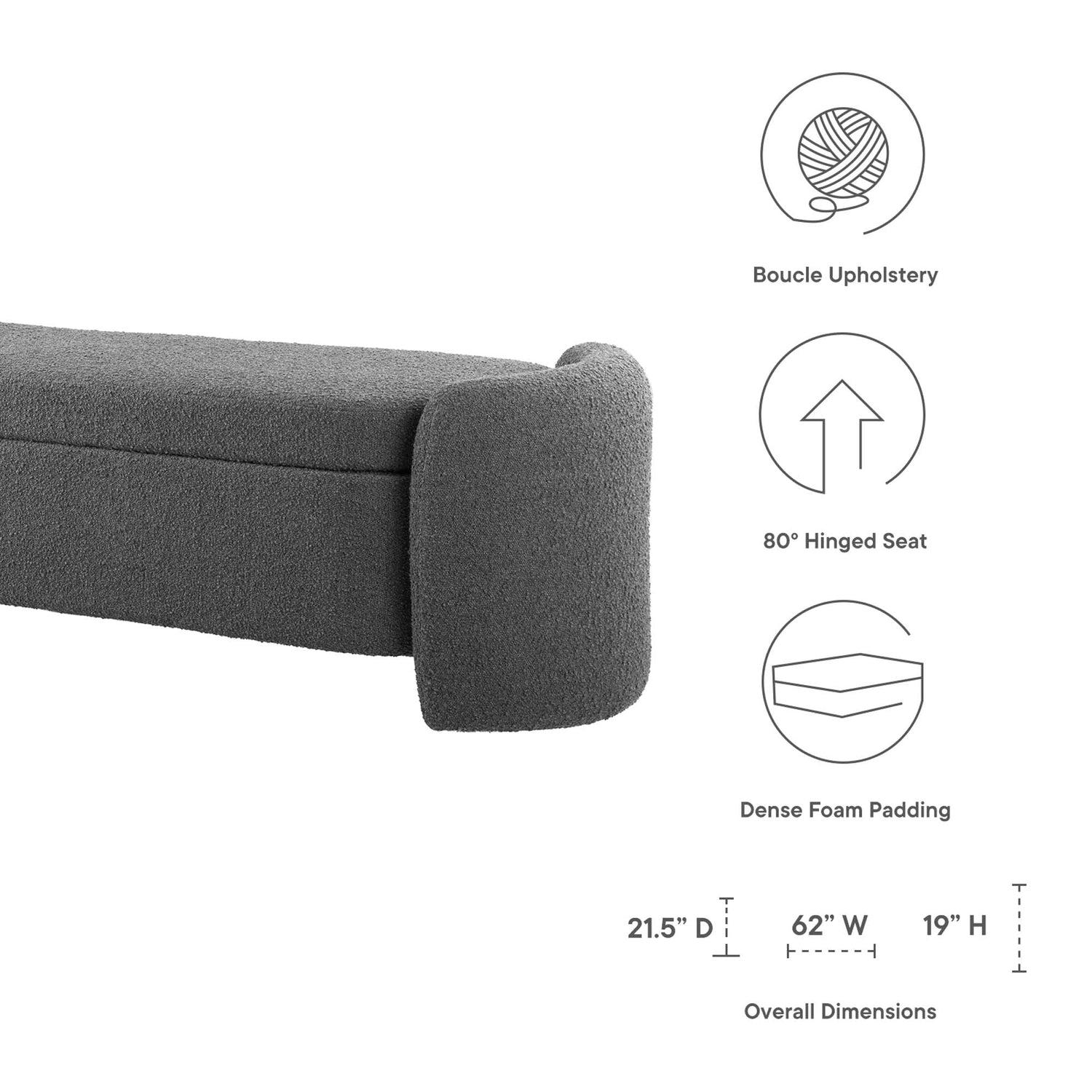 Nebula Boucle Upholstered Bench by Modway