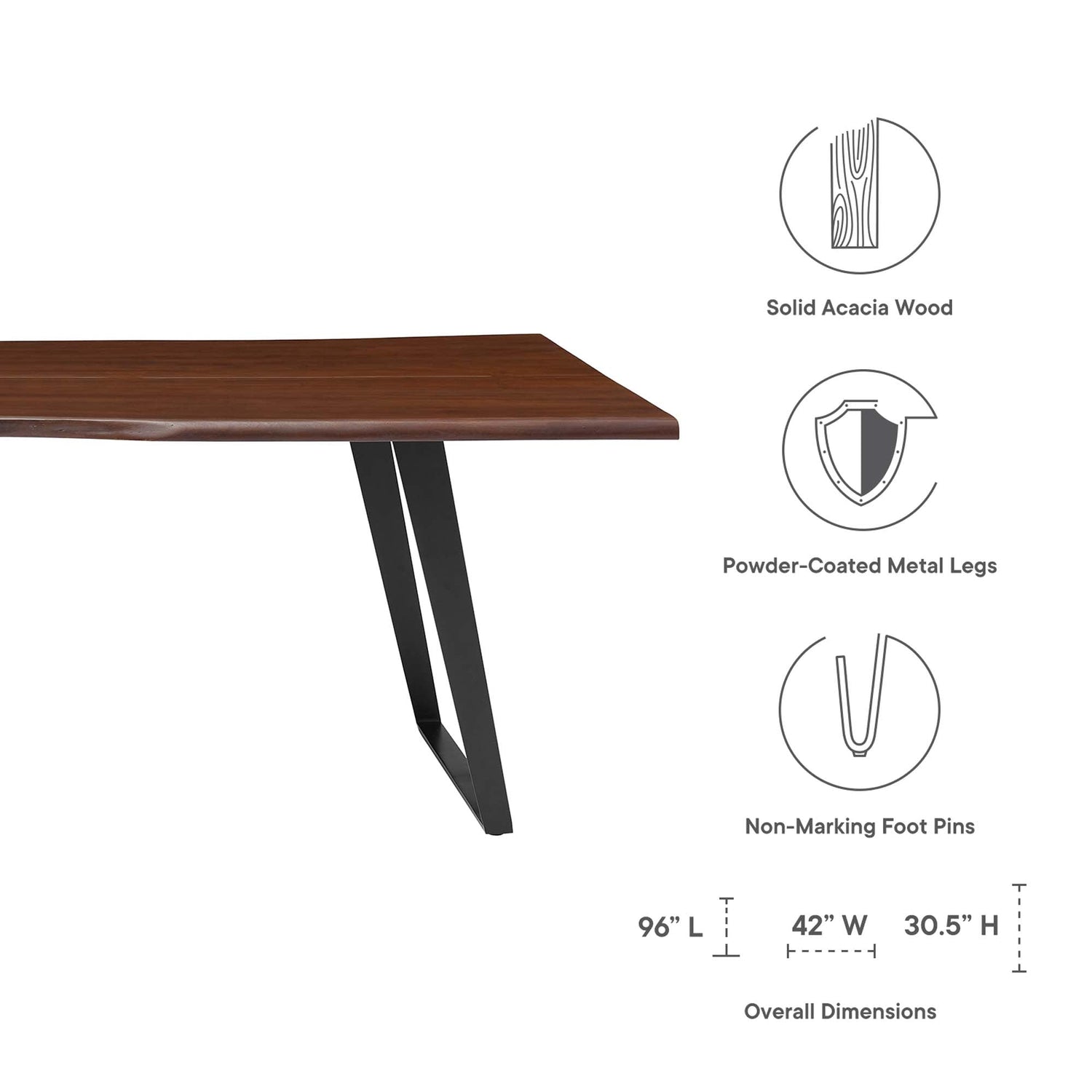 Viggo 96&quot; Live Edge Acacia Wood Acacia Wood Dining Table by Modway