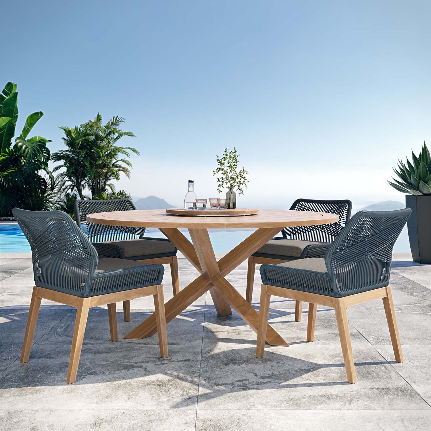 Wellspring 5-Piece Outdoor Patio Teak Wood Dining Set By HouseBean