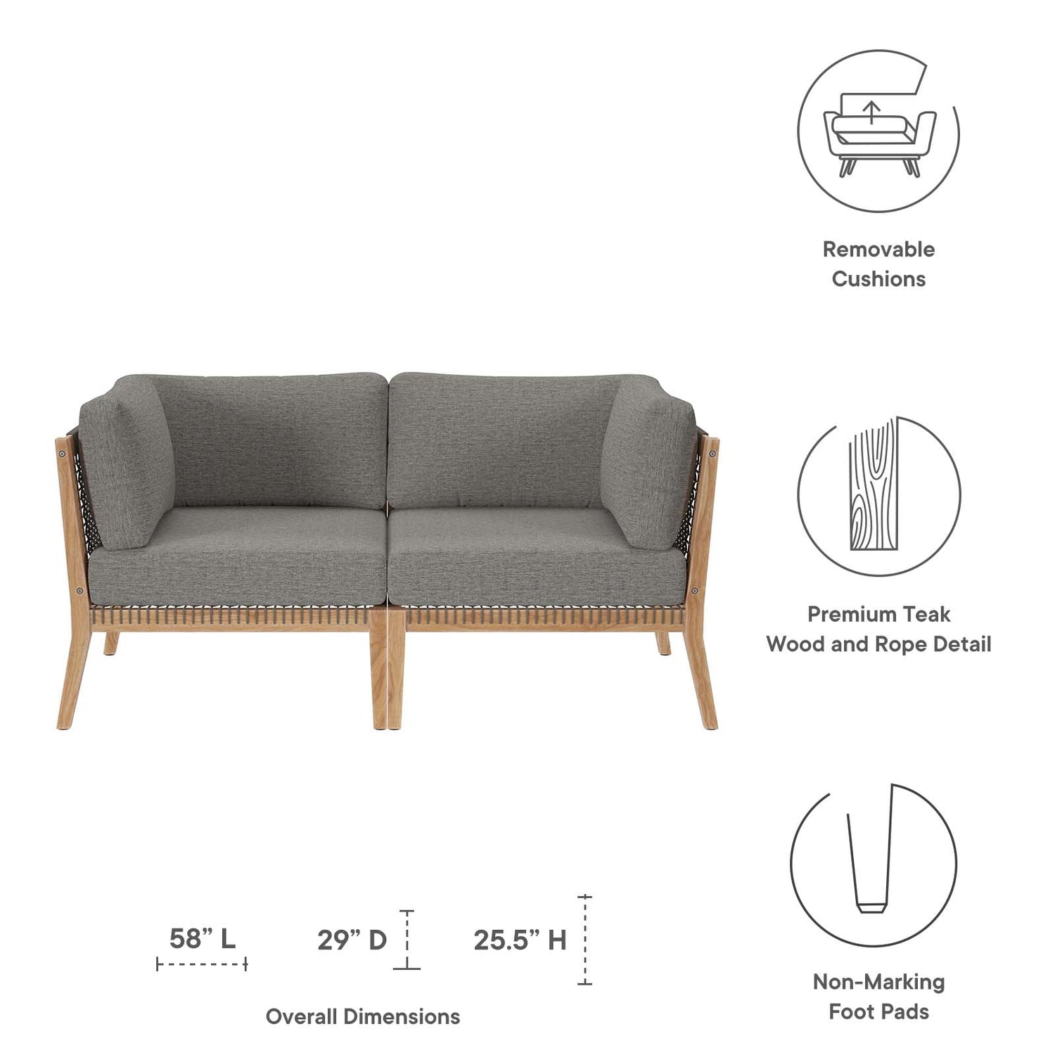 Clearwater Outdoor Patio Teak Wood Loveseat By HouseBean