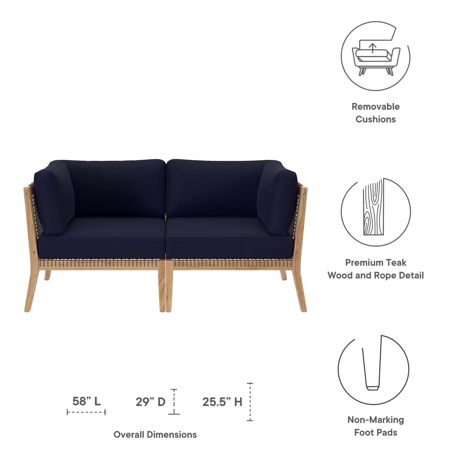 Clearwater Outdoor Patio Teak Wood Loveseat By HouseBean