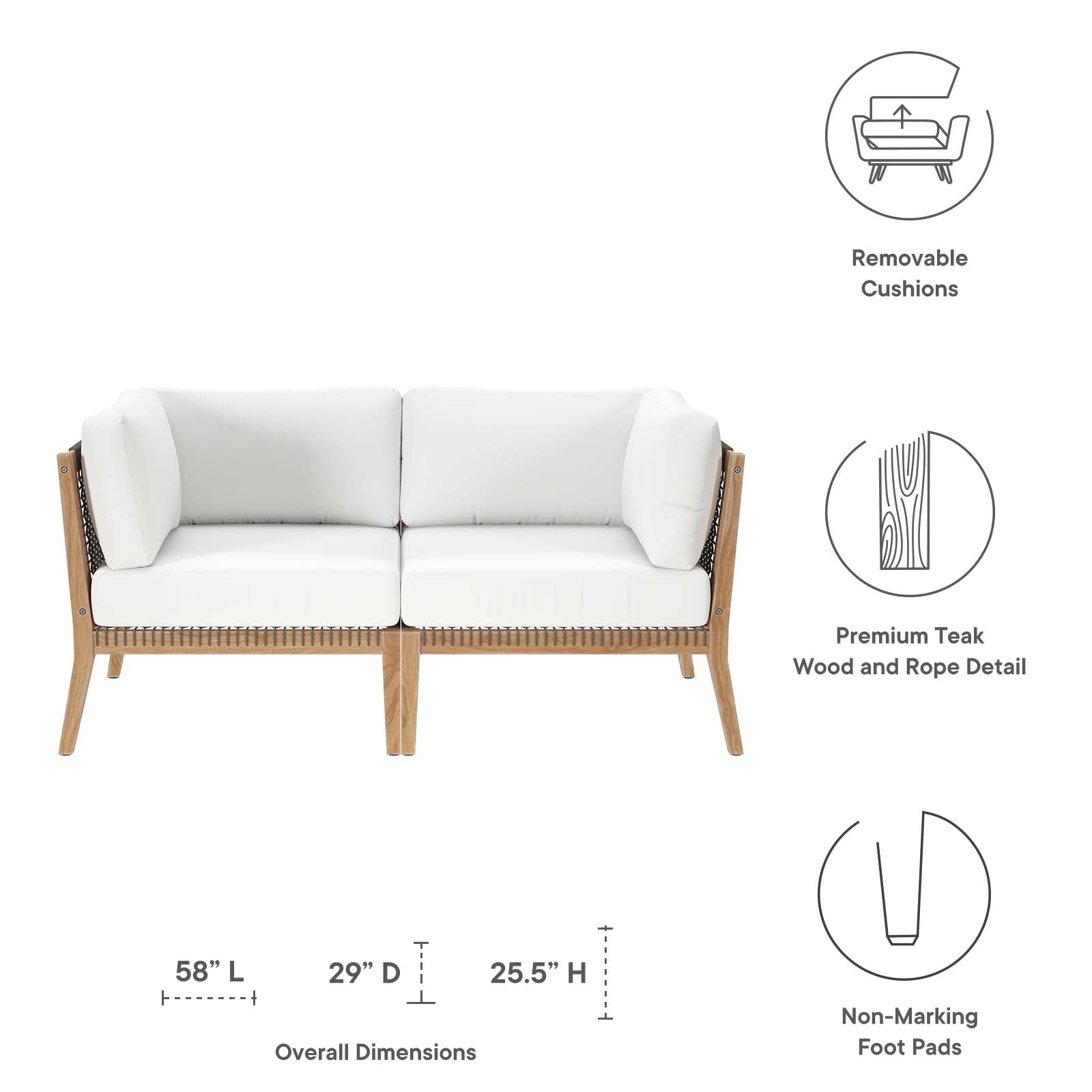 Clearwater Outdoor Patio Teak Wood Loveseat By HouseBean